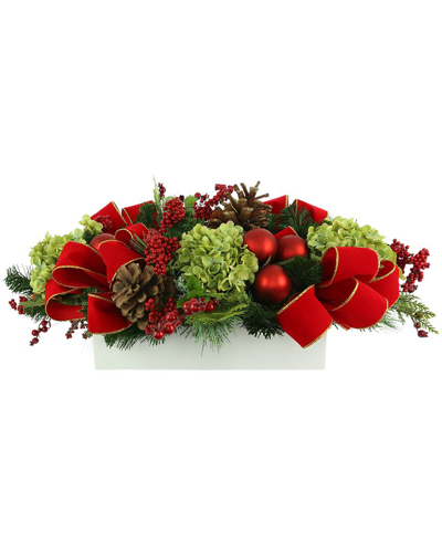 Creative Displays Green Hydrangea And Evergreen Holiday Arrangement In White