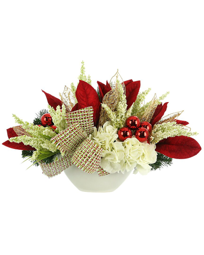 Creative Displays White Hydrangea And Red Leaf Holiday Arrangement