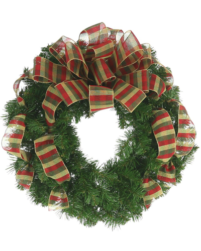 Creative Displays 22in Holiday Wreath With Plaid Bow In Green