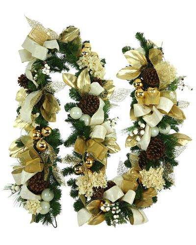 Creative Displays 9ft Garland With Magnolia, Cream Ribbon & Berries In Gold