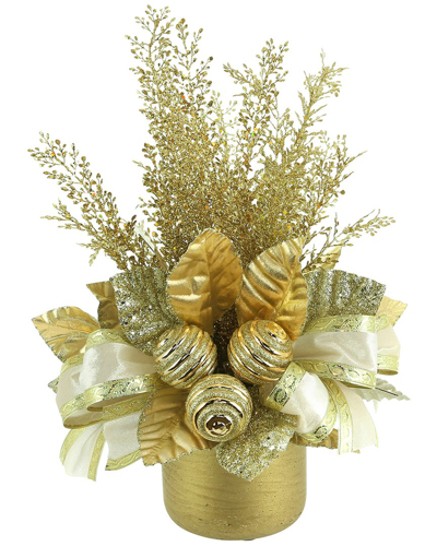 Creative Displays Gold Holiday Arrangement With Glitter Leaves & Ornaments