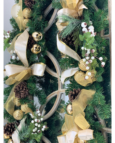 Creative Displays 9ft Gold Holiday Garland With Pinecones, Ornaments And Bows In Cream