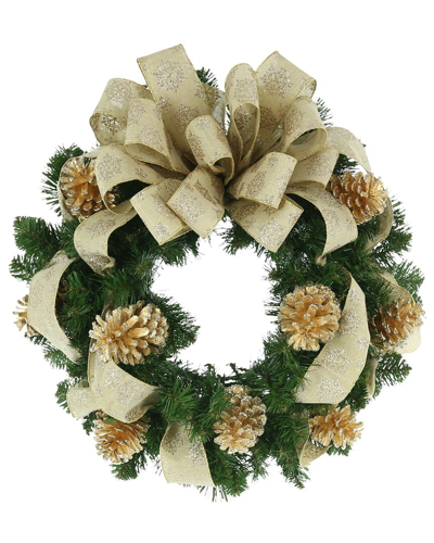 Creative Displays 26in Evergreen Holiday Wreath With Tan Glitter Snowflake Bow