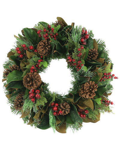 Creative Displays 28in Holiday Evergreen Wreath With Red Berries And Pinecones In Brown