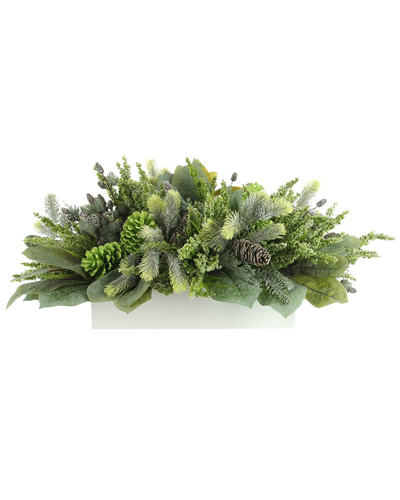 Creative Displays Evergreen And Pinecone Holiday Arrangement In A White Planter In Green