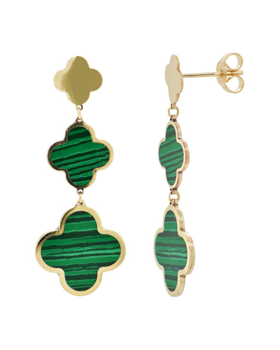 Italian Gold 14k Malachite Clover Dangle Earrings