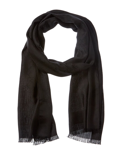 Gucci Logo Small Jacquard Wool & Silk-blend Scarf In Black