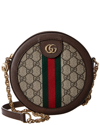 Gucci Ophidia Mini Round Gg Supreme Canvas & Leather Crossbody In Brown