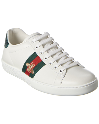 GUCCI GUCCI ACE EMBROIDERED LEATHER SNEAKER