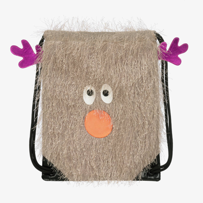 Wauw Capow By Bangbang Kids'  Beige Fluffy Reindeer Drawstring Bag (31cm)