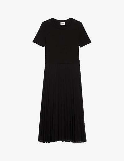 Claudie Pierlot Womens Telistaff Pleated Cotton T-shirt Dress Noir / Gris