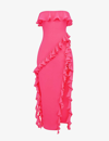 House Of Cb Sarina Ruffle Strapless Maxi Dress In Fuchsia