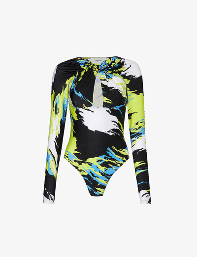Coperni Abstract-print Twist-front Bodysuit In Multi