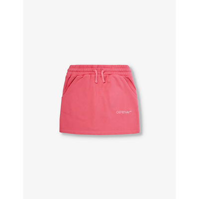 Off-white Kids' Logo-print Cotton Skirt In Pink