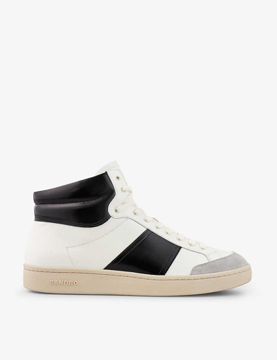 Sandro Panelled High-top Leather Trainers In Black