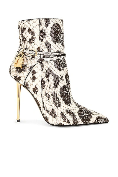 Tom Ford Anaconda Padlock 105 Ankle Boot In Brown & Beige