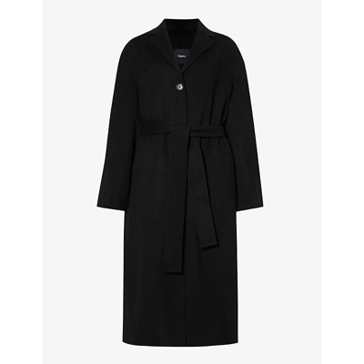 Theory Womens Black Single-breasted Tie-belt Cashmere Coat