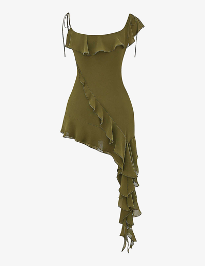 House Of Cb Womens Olive Marcia Ruffle-trim Woven Mini Dress