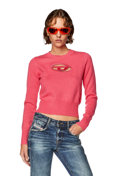 Diesel Jumper With Embroidered Cut-out Logo In Pink