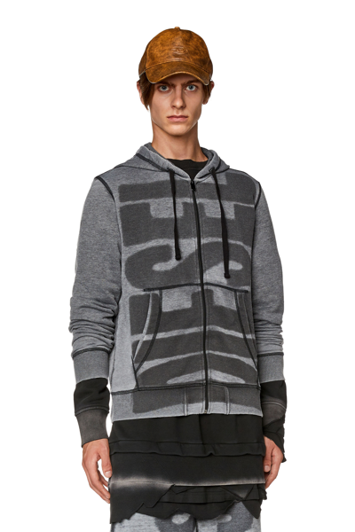 Diesel S-ginn-hood-l1 Logo-print Hoodie In Grey