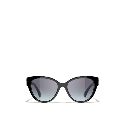 Pre-owned Chanel Womens Black Ch5477 Cat-eye Acetate Sunglasses