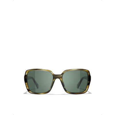 Pre-owned Chanel Womens Green Ch5505 Rectangle-frame Acetate Sunglasses