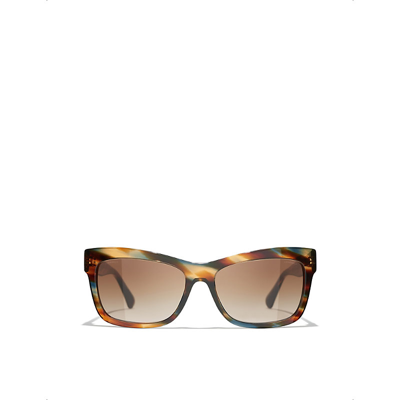 Pre-owned Chanel Womens Brown Ch5496b Rectangle-frame Tortoiseshell Acetate Sunglasses