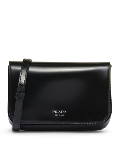 Prada Mini Shoulder Bag In Brushed Leather In Black