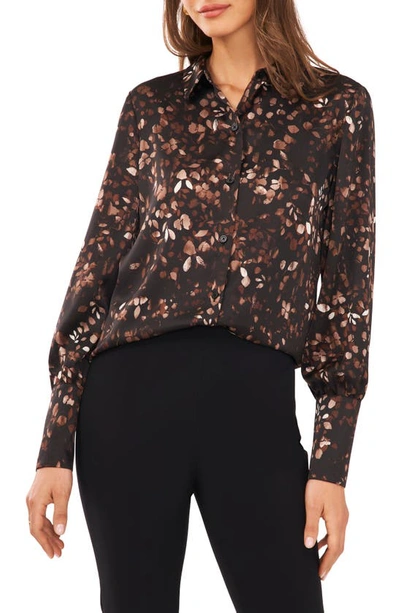 Halogen Moody Bloom Floral Button-up Shirt In Rich Black