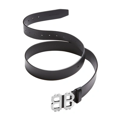 Balenciaga Crypto Bb Leather Belt In Black