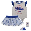 OUTERSTUFF GIRLS INFANT HEATHER GRAY/ROYAL BUFFALO BILLS ALL DOLLED UP THREE-PIECE BODYSUIT, SKIRT & BOOTIES SE