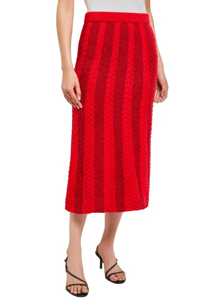 Misook Women's Textural Striped Knit Midi-skirt In Red