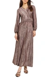 Misook Bishop Sleeve Jacquard Knit Maxi Dress In Mahogany/ Venetian Rose/ Black