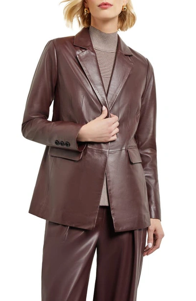 Misook Tailored Leather Notched Lapel Jacket In Multi