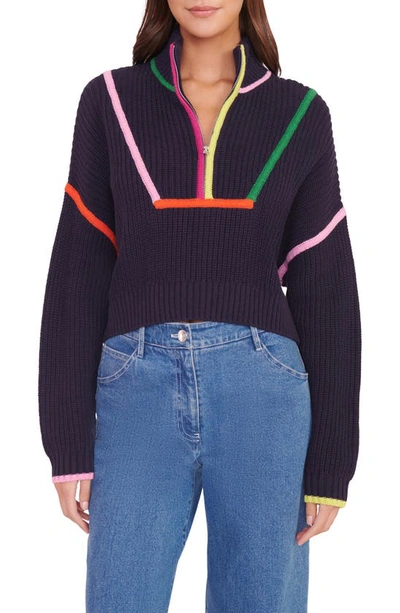 Staud Hampton Half Zip Crop Sweater In Navy Multi