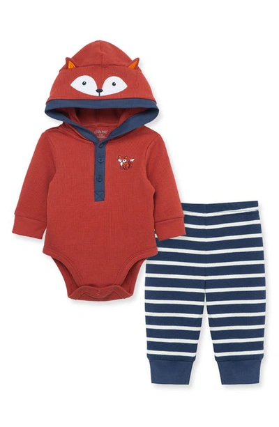 Little Me Babies' Fox Hooded Bodysuit & Stripe Pants Set In Blue