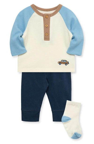 Little Me Babies' Colorblock Shirt, Pants & Socks Set In Blue