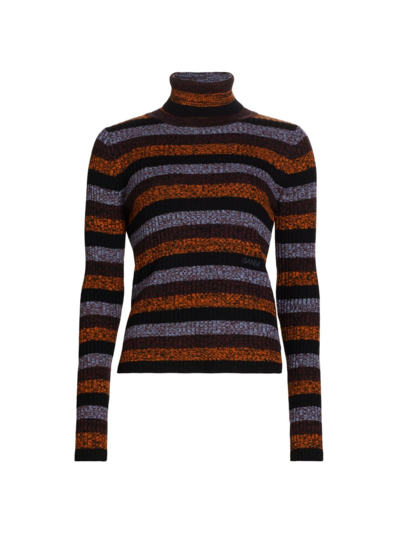 Ganni Women's Striped Merino Wool Turtleneck Sweater In Multicolour