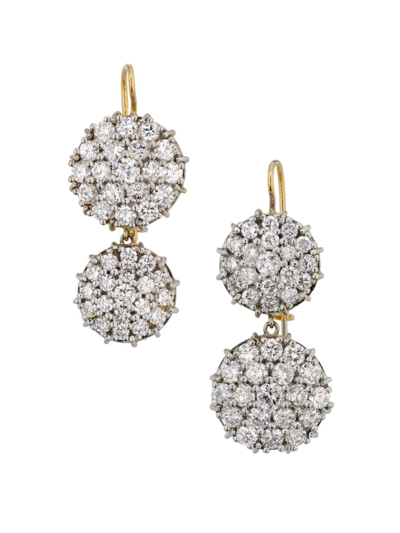 Renee Lewis Women's Two-tone 18k Gold & 5 Tcw Diamond Double-drop Earrings In Whitegold