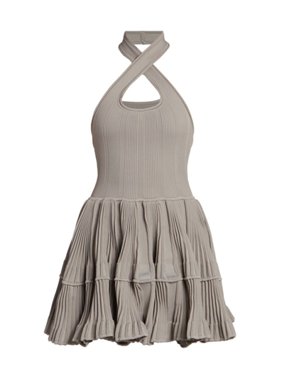 Alaïa Crinoline Halterneck Mini Dress In Gray