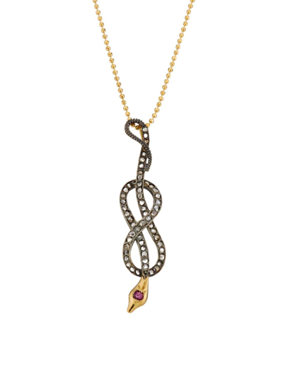 Renee Lewis Women's 18k Yellow Gold, 2 Tcw Diamond & Ruby Snake Pendant Necklace