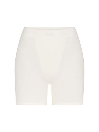 Skims Cotton Ribbed Boxer Shorts In Marble