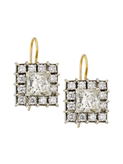 Renee Lewis Women's Two-tone 18k Gold & 8 Tcw Diamond Square Drop Earrings In Whitegold