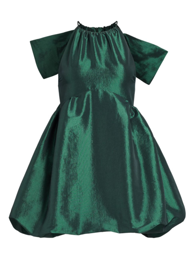 Kika Vargas Marian Taffeta Mini Dress With Bow In Forest Green Taffeta