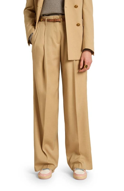 Golden Goose Pleated Wide-leg Wool Pants In Sand