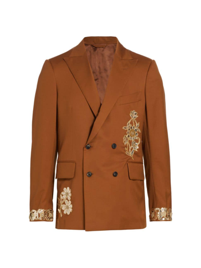 Bode Brown Gilded Floral Blazer In Tobacco