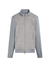 Bugatchi Quilted Suede Panel Sweater Jacket In Cement