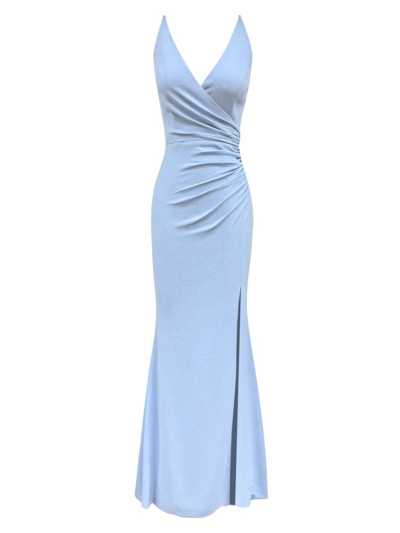 Dress The Population Jordan Ruched Side Slit Gown In Sky