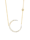 RENEE LEWIS WOMEN'S 18K YELLOW GOLD, NATURAL PEARL & 0.2 TCW DIAMOND CRESCENT MOON PENDANT NECKLACE