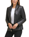 Cole Haan Leather Stand Collar Jacket In Black